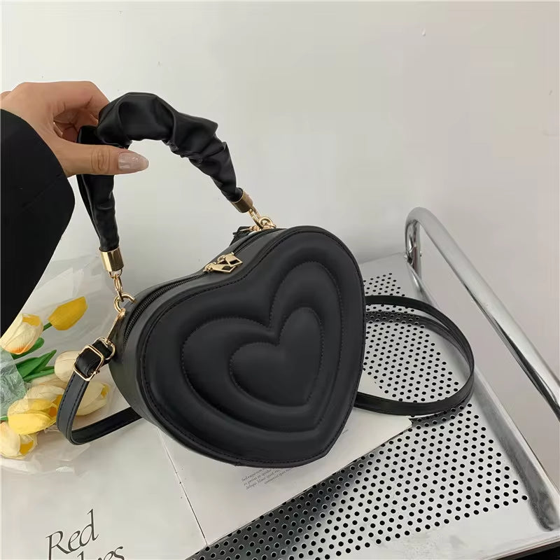 Fashion Love Heart Shape Shoulder Bag Small Handbags Designer Crossbody Bags for Women Solid Pu Leather Top Handle Bag